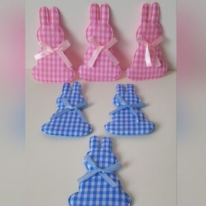 6 Adorable Gingham Bunny Decorations For Crafts Baby Showers Pink, Blue & White